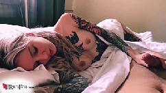 Tattoed girl romantic suck dick boyfriend and facial closeup
